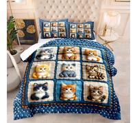 Edredon Cama 135 Gato Marrón Estampado Edredón Nórdico 4 Estaciones 200Gsm, Colcha Transpirable De Microfibra Lavable, con 2 Fundas De Almohada 50X75