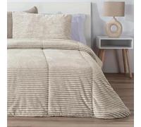 Edredón Comforter New Lines Melange Jaspeado Rayas Beige Manterol - Muy Suave y Cálido (150 cm)