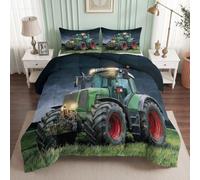 Edredón sin funda de 135 x 200 cm para 4 estaciones de agricultura, edredón cálido para todo el año, tractor verde, lavable, manta con 2 fundas de almohada de 80 x 80 cm