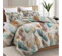 Edredón sin funda retro de plumas degradado de color, 135 x 200 cm, con funda de almohada de 80 x 80, juego de cama de 3 piezas para alérgicos, 4 estaciones, cálido y suave, lavable, beige y azul