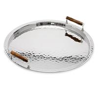 EDZARD Bandeja Hugo de Acero Inoxidable con Asas de bambú, Redondo, diámetro 55 cm