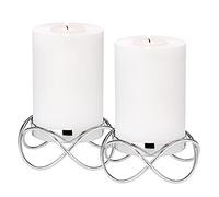 EDZARD Juego de 2 candeleros Bastia, Acero Inoxidable Pulido a Espejo, Color Plata, diámetro 11 cm, Altura 5 cm, para Velas de Pilar diámetro 8 cm