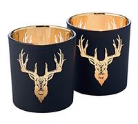 EDZARD Juego de 2 jarras portacandelitas Ciervo, Color Negro/Oro, Altura 8 cm