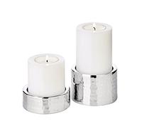 EDZARD Portavelas Luca Juego de 2 (Ø 7,5 cm, H 2,5/5 cm), Acero Inoxidable | soporte para velas pilar de Ø 6 cm, portavelas bajo y redondo, candelero en color plata, set de 2
