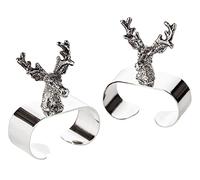 EDZARD Juego de 2 Servilleteros de aro Ciervo (L 5 cm), Plateados | anillo para servilletas de tela, decoración de mesa, accesorios de mesa, decoración de caza, detalle para invitados
