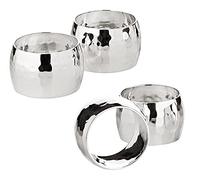 EDZARD Juego de 4 Servilleteros de aro Flux (Ø 4 cm), latón Plateado | martillados, aros para servilletas de tela, decoración de mesa, decoración de boda, detalle para invitados