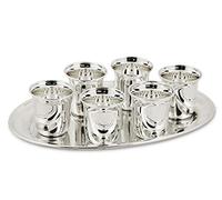 EDZARD Juego de 7 aguardientes, 6 Tazas de Aguardiente + Bandeja de Servir, Plateado Pesado, Capacidad 0,04 litros
