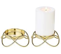 EDZARD Portavelas Bastia Gold Juego de 2 (Ø 13 cm, H 4,5 cm), niquelado | soporte para velas pilar de Ø 8 cm, portavelas bajo y redondo, candelero en aspecto oro, set de 2, acero inoxidable