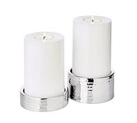 EDZARD Portavelas Luca Juego de 2 (Ø 9,5 cm, H 2,5/5 cm), Acero Inoxidable | soporte para velas pilar de Ø 8 cm, portavelas bajo y redondo, candelero en color plata, set de 2