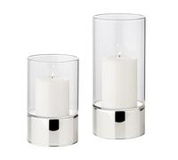 EDZARD Set de 2 Portavelas Granada (altura 15 cm y 20 cm, Ø 9 cm), vidrio de una sola pieza con base en color plata, portavelas de cristal para interior y exterior, para velas de hasta Ø 8 cm