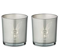 EDZARD Vasos portavelas Conejo Juego de 2 (H 8 cm, Ø 7 cm), Cristal Gris | interior plata, el motivo de conejo se ilumina con la vela encendida, decoración de Pascua para mesa y ventana