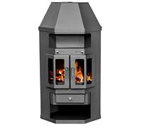 Victoria Panama2 - Chimenea de esquina con puertas batientes, color gris hierro fundido, 9 kW