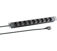 EFB-Elektronik Regleta de 19 Pulgadas, 9 enchufes CEE 7/3 sin Interruptor, en Aluminio, Color Negro