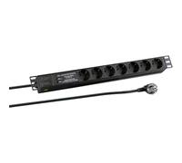 EFB-Elektronik 19" 1U Power Strip 7xCEE 7/3 with ÜSS, in Aluminium, Black