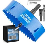 EffektWerk - Broca de sierra perforadora - 120 mm - Incluye taladro central, llave hexagonal y adaptador de taladro - Acero de alta velocidad resistente para madera blanda, placas de yeso y PVC