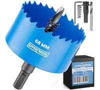 EffektWerk - Broca para sierra de corona - 68 mm - Incluye 3 brocas de centrado, llave hexagonal y adaptador de broca - Perfecta para madera blanda y PVC