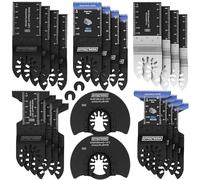 EffektWerk - Juego de 25 Hojas de Sierra Multiherramienta - Accesorios de Herramienta Oscilante para Cortar Madera, Plástico, Metal - Hojas de Corte Vibrantes Universales con Adaptadores