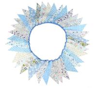 EffiFish Banderines de tela de flores vintage de 33 pies con 36 banderas triangulares, decoración colgante de algodón lavable para boda, fiesta, jardín (azul)