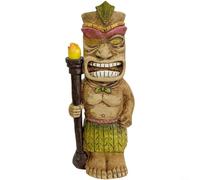 EffiFish Estatua de antorcha Tiki maya solar, decoración de jardín al aire libre de resina con luz LED cálida para césped, 12X12x32cm