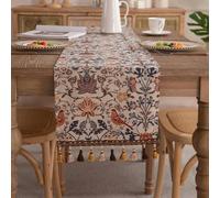 EffiFish Mesa de jacquard floral botánica para camino, mezcla de algodón de doble capa con flecos para decoración de comedor vintage, 33 x 160 cm