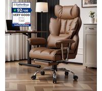 Efomao Silla de Oficina de Escritorio,Silla de Ordenador de Cuero de la PU con Respaldo Alto Grande,Silla giratoria ejecutiva con reposapiernas y Soporte Lumbar,Silla de Oficina marrón