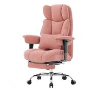 Efomao Silla de Oficina Ergonómica Acolchada, Silla de Escritorio Reclinable con Reposapiés Retráctil y Soporte Lumbar, Sillón de Trabajo y Gaming en Tela Transpirable (Rosa)