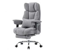 Efomao Silla de Oficina Ergonómica Acolchada, Silla de Escritorio Reclinable con Reposapiés Retráctil y Soporte Lumbar, Sillón de Trabajo y Gaming en Tela Transpirable, Altura Ajustable (Gris)