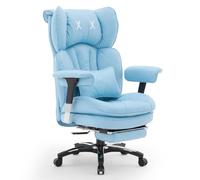 Efomao Silla de Oficina Grande, Silla de Escritorio de Piel PU con Bordado en X, Respaldo Alto Ajustable, Reposapiés, Soporte Lumbar, Silla Ejecutiva Ergonómica 200 kg (3070EU-LIGHT Blue)