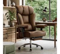 Efomao Silla de Oficina Reforzada 200 kg con Reposapiés - Silla Ejecutiva de Cuero PU con Respaldo Alto, Reposabrazos Acolchados Ajustables y Soporte Lumbar