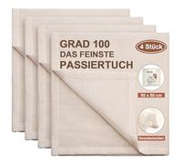 eFond 4 Piezas Telas Filtrante Reutilizable de Algodón Puro sin Blanquear 50x50cm - Colador Ultrafino Lavable para Queso, Zumos y Cocina - Grado 100 (Tela de Filtración, Cheese Cloth)