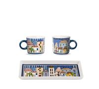 Egan Juego de 2 mini tazas de 90 ml con bandeja país mio azul medidas 19 x 9 cm