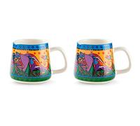 Egan Juego de dos tazas de porcelana Laurel Burch Línea Jungle Color Amarillo 360 ml