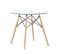 EGGREE Mesa de Cristal Redonda Moderna Mesa de Comedor Nordica, Templado Cristal y Patas de Madera de Haya, 80 x 73 cm