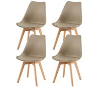EGGREE Pack 4 Sillas de Comedor Sillas Cocina Nordica con Asiento Tapizado de Cuero PU y Patas de Haya, Caqui