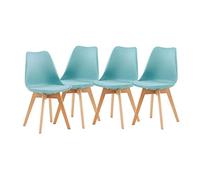 EGGREE Pack de 4 Sillas Comedor Sillas de Cocina Nórdico con Asiento Tapizado y Las piernas de Madera de Haya Maciza - Azul Mentol