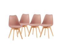 EGGREE Pack de 4 Sillas Comedor Sillas de Cocina Nórdico con Asiento Tapizado y Las piernas de Madera de Haya Maciza - Rosa Ahumado
