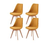 EGGREE Pack de 4 Sillas de Comedor Sillas Cocina Nordica con Asiento Tapizado de Lino y Patas de Haya, Lino - Amarillo