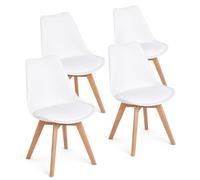 EGGREE Pack de 4 Sillas de Comedor Sillas Cocina Nórdico con Asiento Tapizado y Las piernas de Madera de Haya Maciza, Blanco