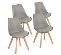 EGGREE Pack de 4 Sillas de Comedor Sillas Cocina Nórdico con Asiento Tapizado y Las piernas de Madera de Haya Maciza - Gris