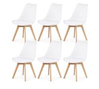 EGGREE Pack de 6 Comedor/Silla de Oficina con Las piernas de Madera de Haya Maciza, (TM) sillas sin Brazos Acolchada para Mayor comodida - Blanco
