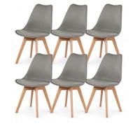 EGGREE Pack de 6 Comedor/Silla de Oficina con Las piernas de Madera de Haya Maciza (TM) sillas sin Brazos Acolchada para Mayor comodida - Gris