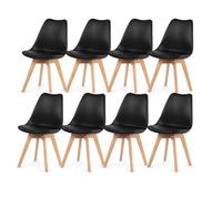 EGGREE Pack de 8 Sillas de Comedor Sillas Cocina Nordica con Asiento Tapizado y Las piernas de Madera de Haya Maciza, Negro