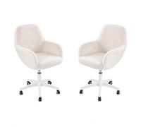EGGREE Set De 2 Sillas De Comedor con Ruedas Sillas Giratorias Regulables En Altura Sillas De Cocina Tapizadas con Reposabrazos Tejido Borreguito Cojín De 8 cm, Blanco Crema