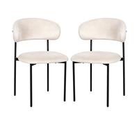 EGGREE Set de 2 Sillas de Comedor de Terciopelo Crema, Sillas Tapizadas para Cocina con Asiento Grueso y Respaldo Ergonómico, Patas de Metal Negro, Pies Ajustables Antideslizantes, hasta 200 kg