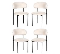 EGGREE Set de 4 Sillas de Comedor de Terciopelo Crema, Sillas Tapizadas para Cocina con Asiento Grueso y Respaldo Ergonómico, Patas de Metal Negro, Pies Ajustables Antideslizantes, hasta 200 kg