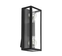 Eglo Alamonte 1 Lámpara de pared para exterior, luz de exterior de 2 focos, luz de pared de aluminio fundido en negro y cristal transparente, casquillo E27, IP44