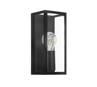 Eglo Amezola Lámpara de pared de 1 foco estilo industrial, vintage, aplique interior de acero y cristal para salón o pasillo. Lámpara de baño en negro y transparente, casquillo E27, IP44