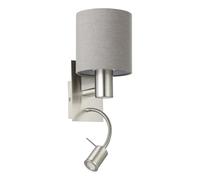 Eglo Aplique de pared LED PASTERI, aplique de pared textil con dos bombillas, materiaL acero, textil, color níquel mate, gris, casquillo E27, incluye interruptor y luz de lectura LED flexible