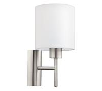 Eglo Aplique de pared Pasteri, lámpara de pared textil de 1 luz, lámpara de pasillo de metal plateado y tela blanca, casquillo E27