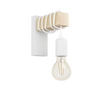 Eglo Aplique de pared TOWNSHEND, aplique de pared vintage con 1 bombilla en diseño industrial, lámpara retro de acero y madera, color blanco, marrón, casquillo E27, certificado FSC